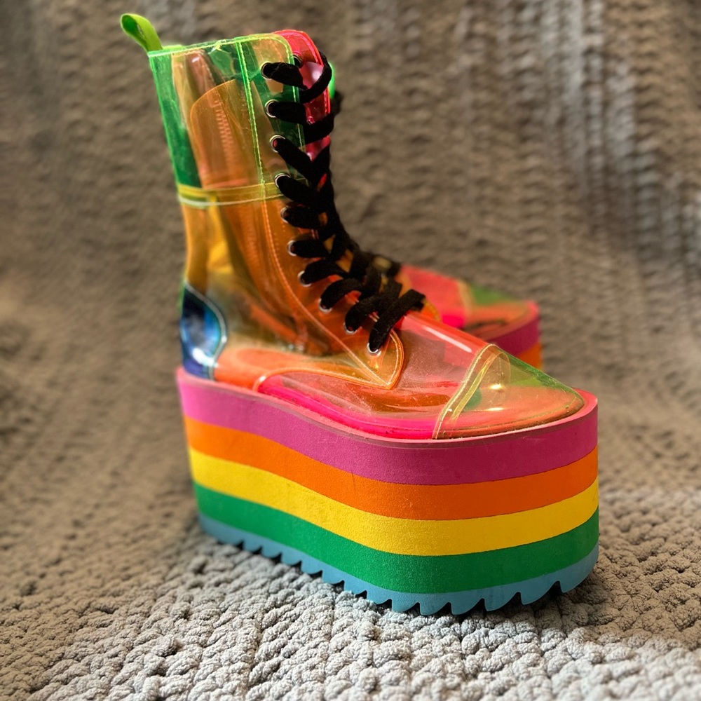 Current Mood Rainbow Platform Lace-Up Boots - Multicolor